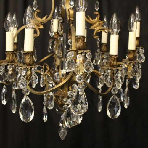 FRENCH GILDED BRONZE CRYSTAL 12 LIGHT ANTIQUE CHANDELIER - ADDITIONAL PHOTO 2