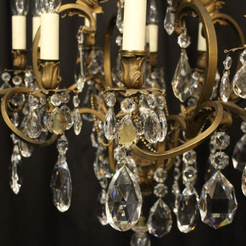 FRENCH GILDED BRONZE CRYSTAL 12 LIGHT ANTIQUE CHANDELIER - ADDITIONAL PHOTO 5