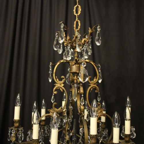 FRENCH GILDED BRONZE CRYSTAL 12 LIGHT ANTIQUE CHANDELIER - ADDITIONAL PHOTO 6