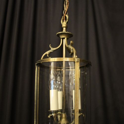 FRENCH GILDED CONVEX TRIPLE LIGHT ANTIQUE HALL LANTERN - ADDITIONAL PHOTO 1