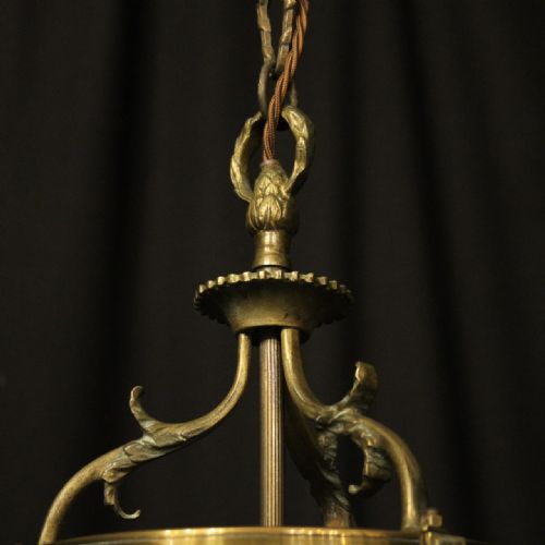 FRENCH GILDED CONVEX TRIPLE LIGHT ANTIQUE HALL LANTERN - ADDITIONAL PHOTO 2