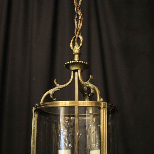 FRENCH GILDED CONVEX TRIPLE LIGHT ANTIQUE HALL LANTERN - ADDITIONAL PHOTO 3