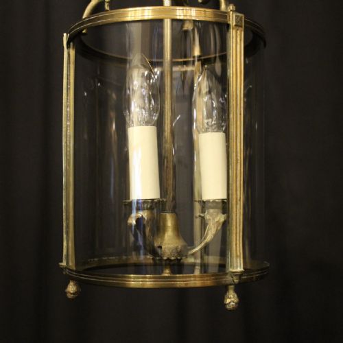 FRENCH GILDED CONVEX TRIPLE LIGHT ANTIQUE HALL LANTERN - ADDITIONAL PHOTO 4