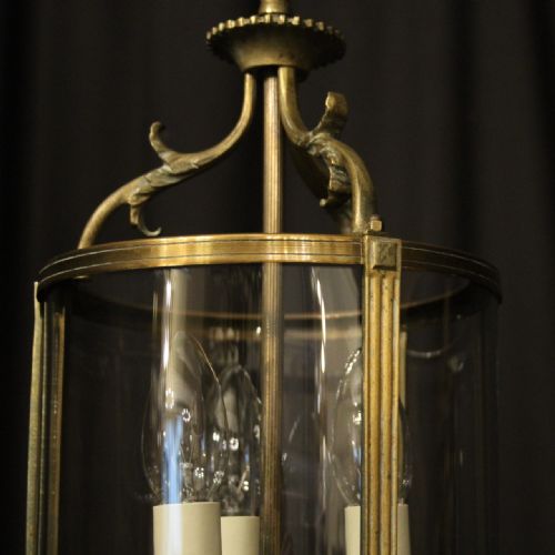 FRENCH GILDED CONVEX TRIPLE LIGHT ANTIQUE HALL LANTERN - ADDITIONAL PHOTO 5