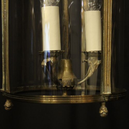 FRENCH GILDED CONVEX TRIPLE LIGHT ANTIQUE HALL LANTERN - ADDITIONAL PHOTO 6