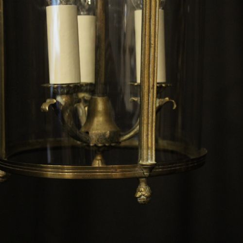 FRENCH GILDED CONVEX TRIPLE LIGHT ANTIQUE HALL LANTERN - ADDITIONAL PHOTO 7