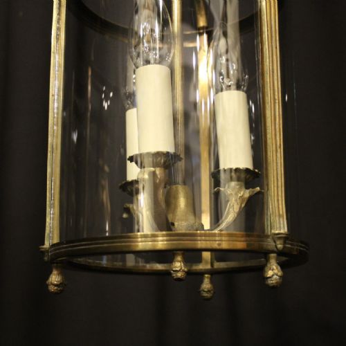 FRENCH GILDED CONVEX TRIPLE LIGHT ANTIQUE HALL LANTERN - ADDITIONAL PHOTO 8