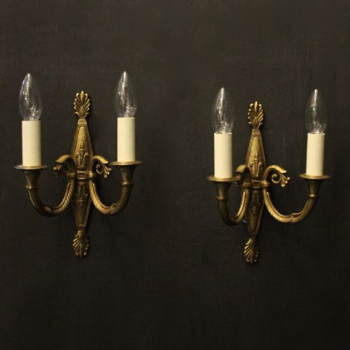 french pair of gilded twin arm antique wall lights - CATEGORY: ANTIQUE LIGHTING - DATED 1920