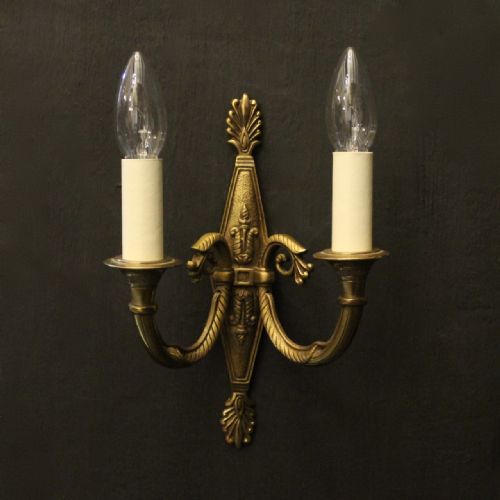 FRENCH PAIR OF GILDED TWIN ARM ANTIQUE WALL LIGHTS - ADDITIONAL PHOTO 1