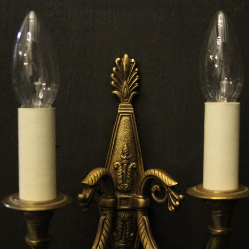 FRENCH PAIR OF GILDED TWIN ARM ANTIQUE WALL LIGHTS - ADDITIONAL PHOTO 3