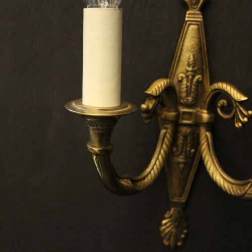 FRENCH PAIR OF GILDED TWIN ARM ANTIQUE WALL LIGHTS - ADDITIONAL PHOTO 4