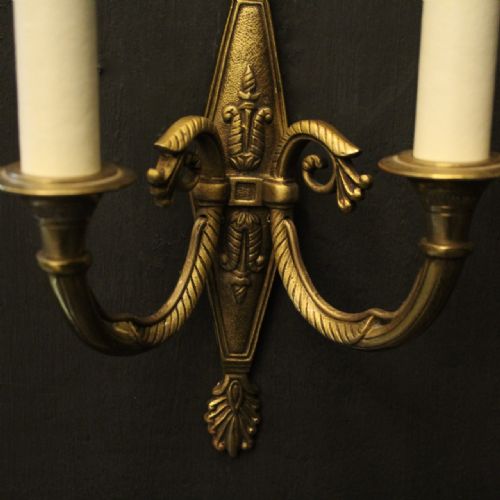 FRENCH PAIR OF GILDED TWIN ARM ANTIQUE WALL LIGHTS - ADDITIONAL PHOTO 5