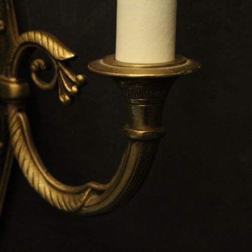 FRENCH PAIR OF GILDED TWIN ARM ANTIQUE WALL LIGHTS - ADDITIONAL PHOTO 6