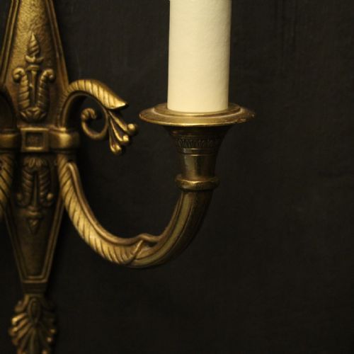 FRENCH PAIR OF GILDED TWIN ARM ANTIQUE WALL LIGHTS - ADDITIONAL PHOTO 7