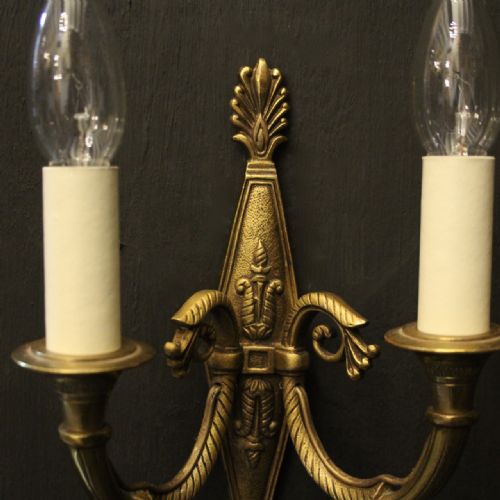 FRENCH PAIR OF GILDED TWIN ARM ANTIQUE WALL LIGHTS - ADDITIONAL PHOTO 8