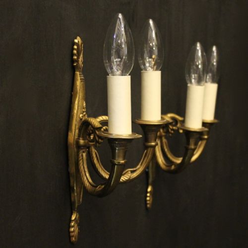 FRENCH PAIR OF GILDED TWIN ARM ANTIQUE WALL LIGHTS - ADDITIONAL PHOTO 9