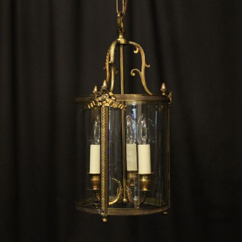 french gilded bronze triple light antique lantern - CATEGORY: ANTIQUE LIGHTING - DATED 1920