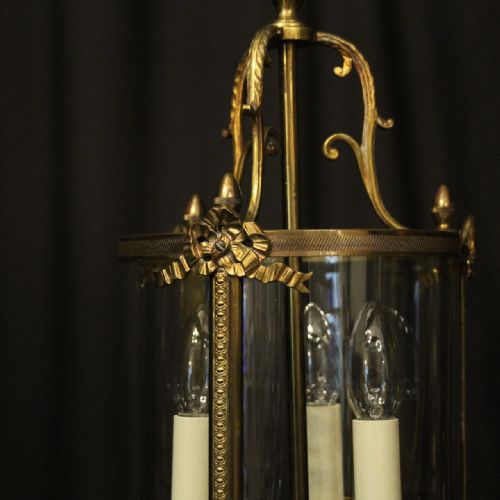 FRENCH GILDED BRONZE TRIPLE LIGHT ANTIQUE LANTERN - ADDITIONAL PHOTO 2