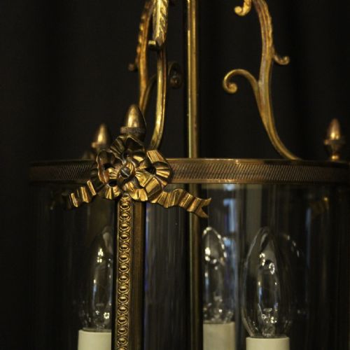 FRENCH GILDED BRONZE TRIPLE LIGHT ANTIQUE LANTERN - ADDITIONAL PHOTO 3