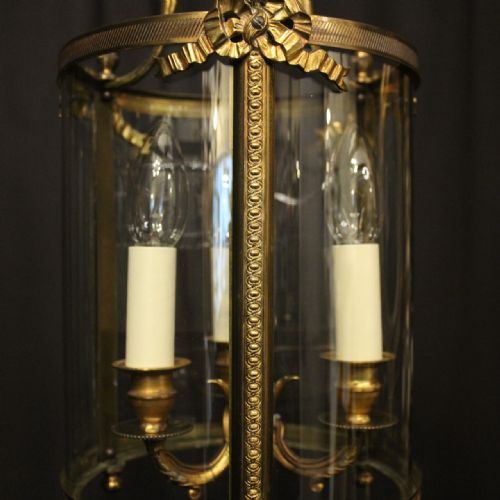 FRENCH GILDED BRONZE TRIPLE LIGHT ANTIQUE LANTERN - ADDITIONAL PHOTO 4