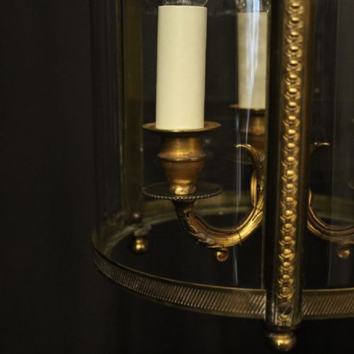 FRENCH GILDED BRONZE TRIPLE LIGHT ANTIQUE LANTERN - ADDITIONAL PHOTO 6