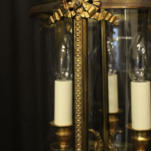 FRENCH GILDED BRONZE TRIPLE LIGHT ANTIQUE LANTERN - ADDITIONAL PHOTO 8