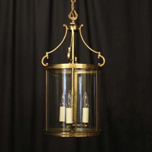 french gilded brass triple light antique lantern - CATEGORY: ANTIQUE LIGHTING - DATED 1920
