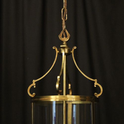 FRENCH GILDED BRASS TRIPLE LIGHT ANTIQUE LANTERN - ADDITIONAL PHOTO 2
