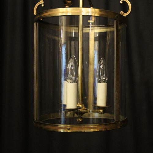FRENCH GILDED BRASS TRIPLE LIGHT ANTIQUE LANTERN - ADDITIONAL PHOTO 3