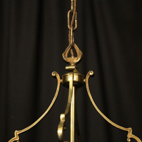 FRENCH GILDED BRASS TRIPLE LIGHT ANTIQUE LANTERN - ADDITIONAL PHOTO 5