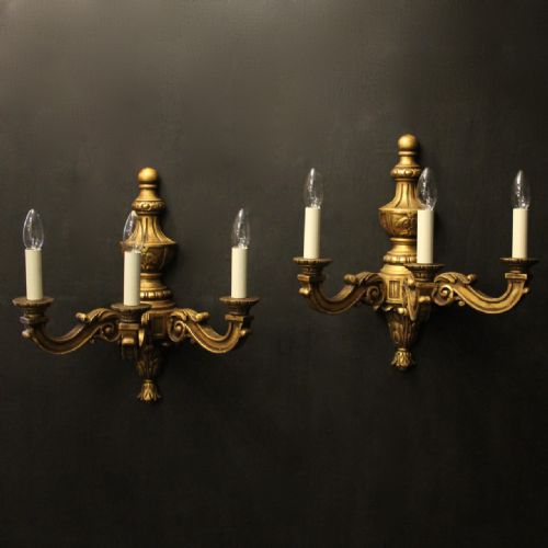 english pair of giltwood triple arm wall lights - CATEGORY: ANTIQUE LIGHTING - DATED 1900