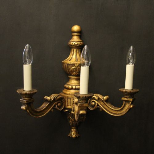 ENGLISH PAIR OF GILTWOOD TRIPLE ARM WALL LIGHTS - ADDITIONAL PHOTO 1