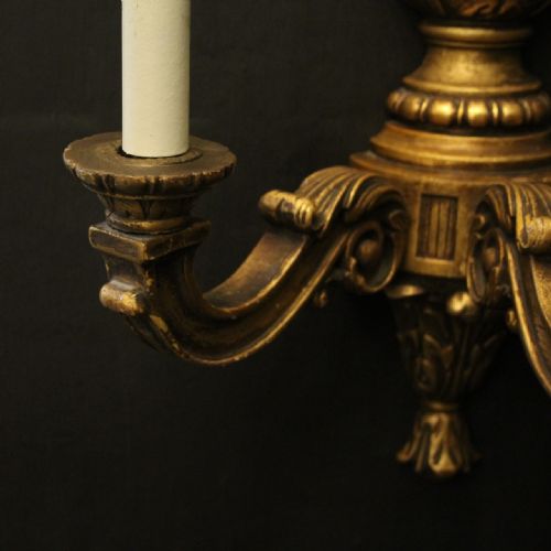 ENGLISH PAIR OF GILTWOOD TRIPLE ARM WALL LIGHTS - ADDITIONAL PHOTO 2