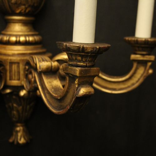 ENGLISH PAIR OF GILTWOOD TRIPLE ARM WALL LIGHTS - ADDITIONAL PHOTO 3