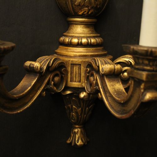 ENGLISH PAIR OF GILTWOOD TRIPLE ARM WALL LIGHTS - ADDITIONAL PHOTO 5