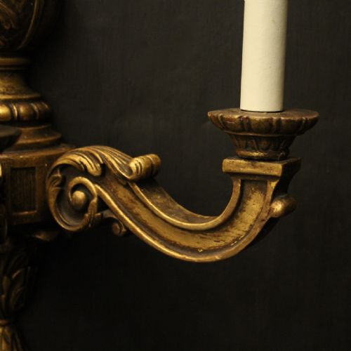 ENGLISH PAIR OF GILTWOOD TRIPLE ARM WALL LIGHTS - ADDITIONAL PHOTO 6