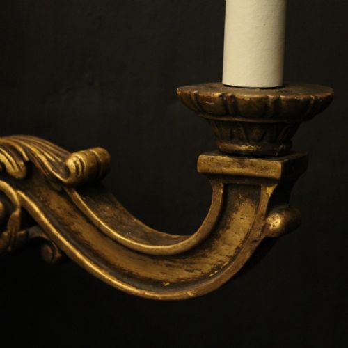 ENGLISH PAIR OF GILTWOOD TRIPLE ARM WALL LIGHTS - ADDITIONAL PHOTO 8