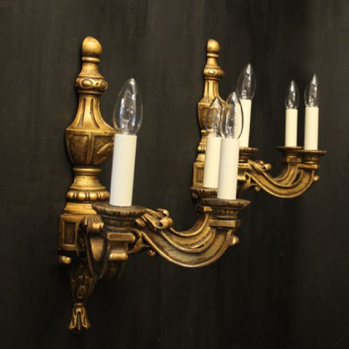 ENGLISH PAIR OF GILTWOOD TRIPLE ARM WALL LIGHTS - ADDITIONAL PHOTO 9