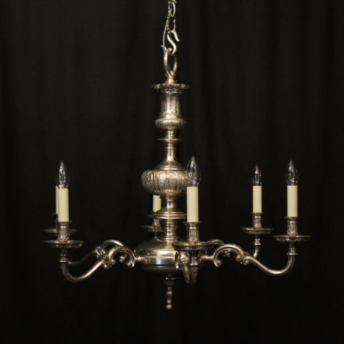 english silver plated 6 light antique chandelier - CATEGORY: ANTIQUE LIGHTING - DATED 1910