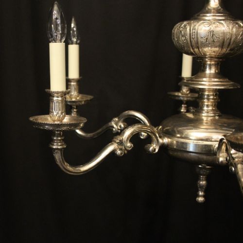 ENGLISH SILVER PLATED 6 LIGHT ANTIQUE CHANDELIER - ADDITIONAL PHOTO 1