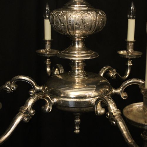 ENGLISH SILVER PLATED 6 LIGHT ANTIQUE CHANDELIER - ADDITIONAL PHOTO 2