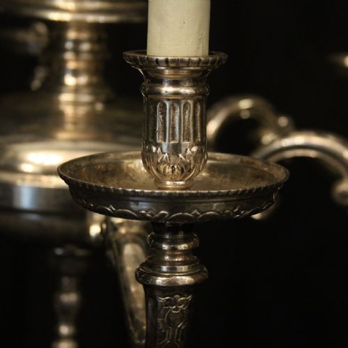 ENGLISH SILVER PLATED 6 LIGHT ANTIQUE CHANDELIER - ADDITIONAL PHOTO 3