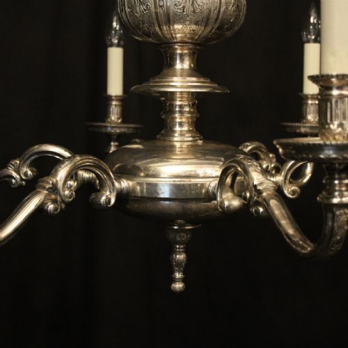 ENGLISH SILVER PLATED 6 LIGHT ANTIQUE CHANDELIER - ADDITIONAL PHOTO 4