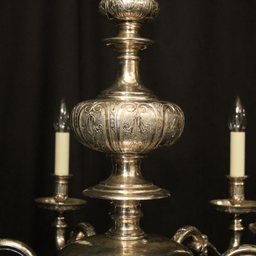ENGLISH SILVER PLATED 6 LIGHT ANTIQUE CHANDELIER - ADDITIONAL PHOTO 5