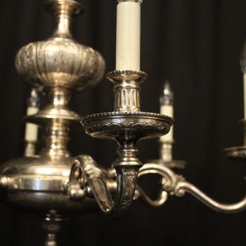 ENGLISH SILVER PLATED 6 LIGHT ANTIQUE CHANDELIER - ADDITIONAL PHOTO 6