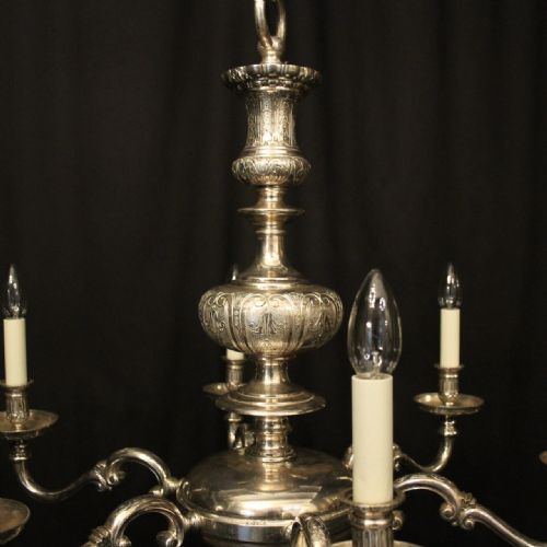 ENGLISH SILVER PLATED 6 LIGHT ANTIQUE CHANDELIER - ADDITIONAL PHOTO 7