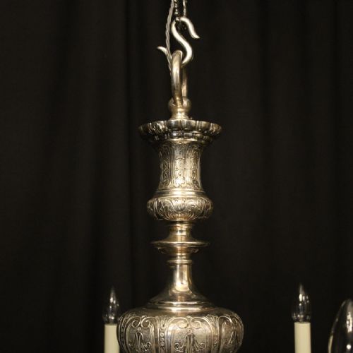 ENGLISH SILVER PLATED 6 LIGHT ANTIQUE CHANDELIER - ADDITIONAL PHOTO 8