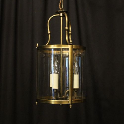 english gilded brass triple light convex lantern - CATEGORY: ANTIQUE LIGHTING - DATED 1930
