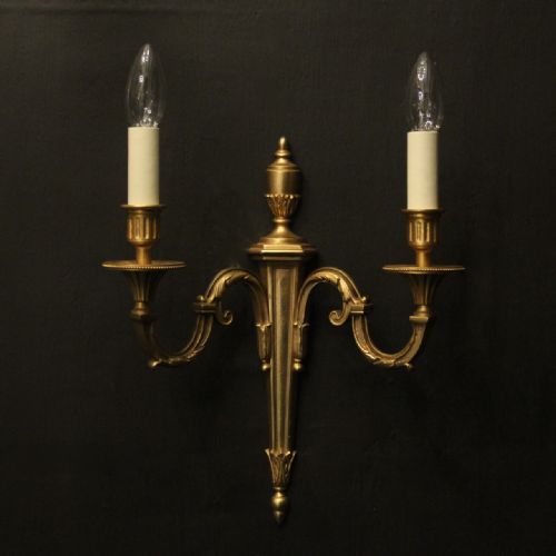 FRENCH PAIR OF GILDED TWIN ARM WALL LIGHTS - ADDITIONAL PHOTO 1