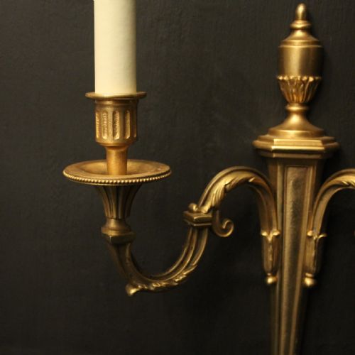 FRENCH PAIR OF GILDED TWIN ARM WALL LIGHTS - ADDITIONAL PHOTO 2